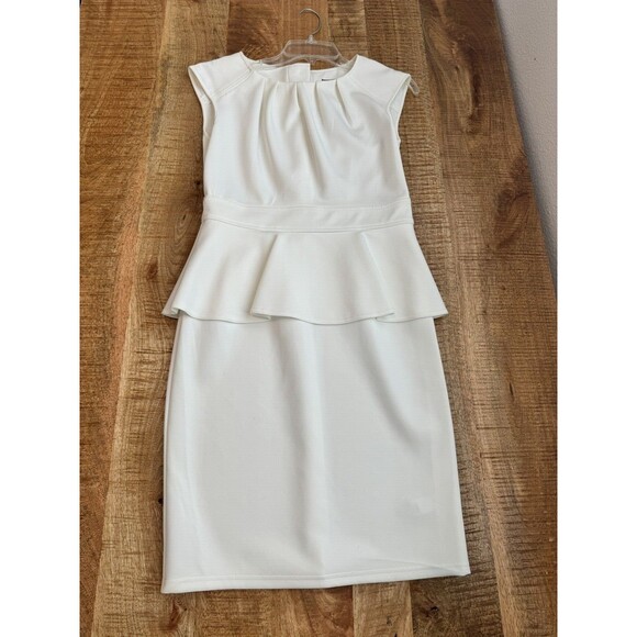 Spense Women's White Cap Sleeve Pleated Peplum Dress Buttons on Back Size 6 - Picture 1 of 9